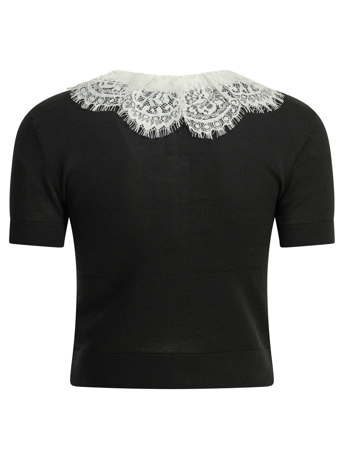 Self-Portrait Sweater with lace collar - Black