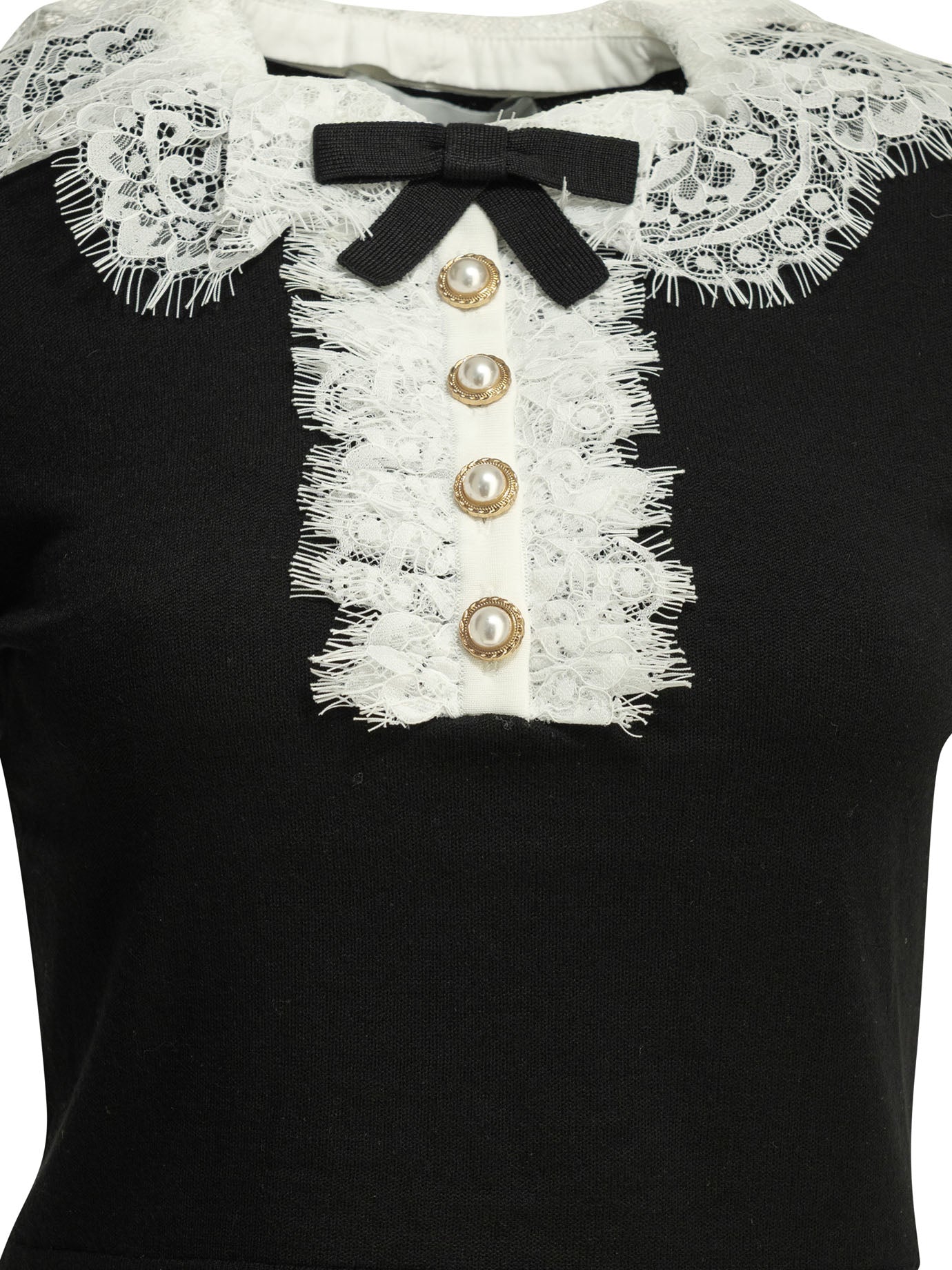 Self-Portrait Sweater with lace collar - Black