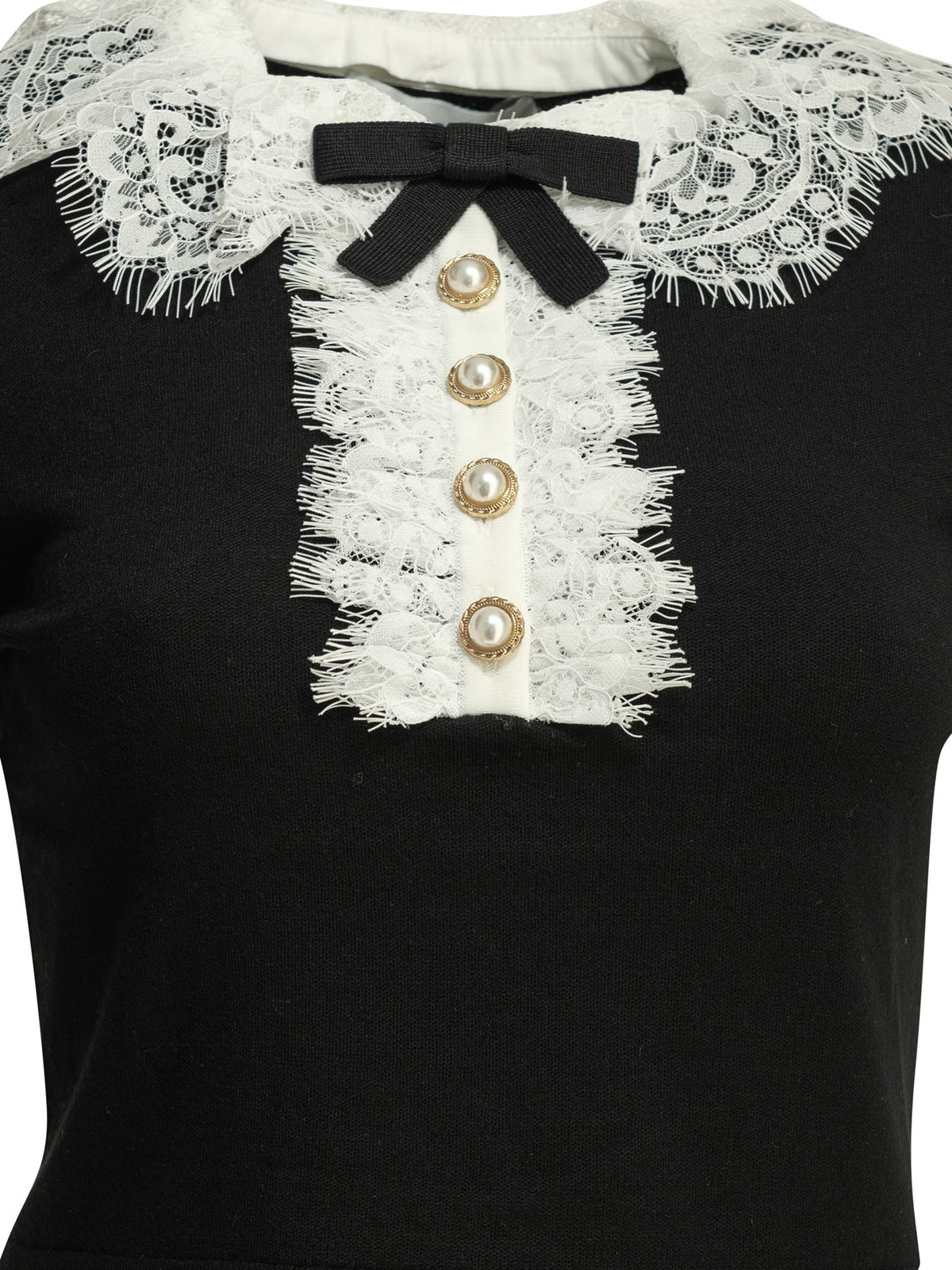 Self-Portrait Sweater with lace collar - Black