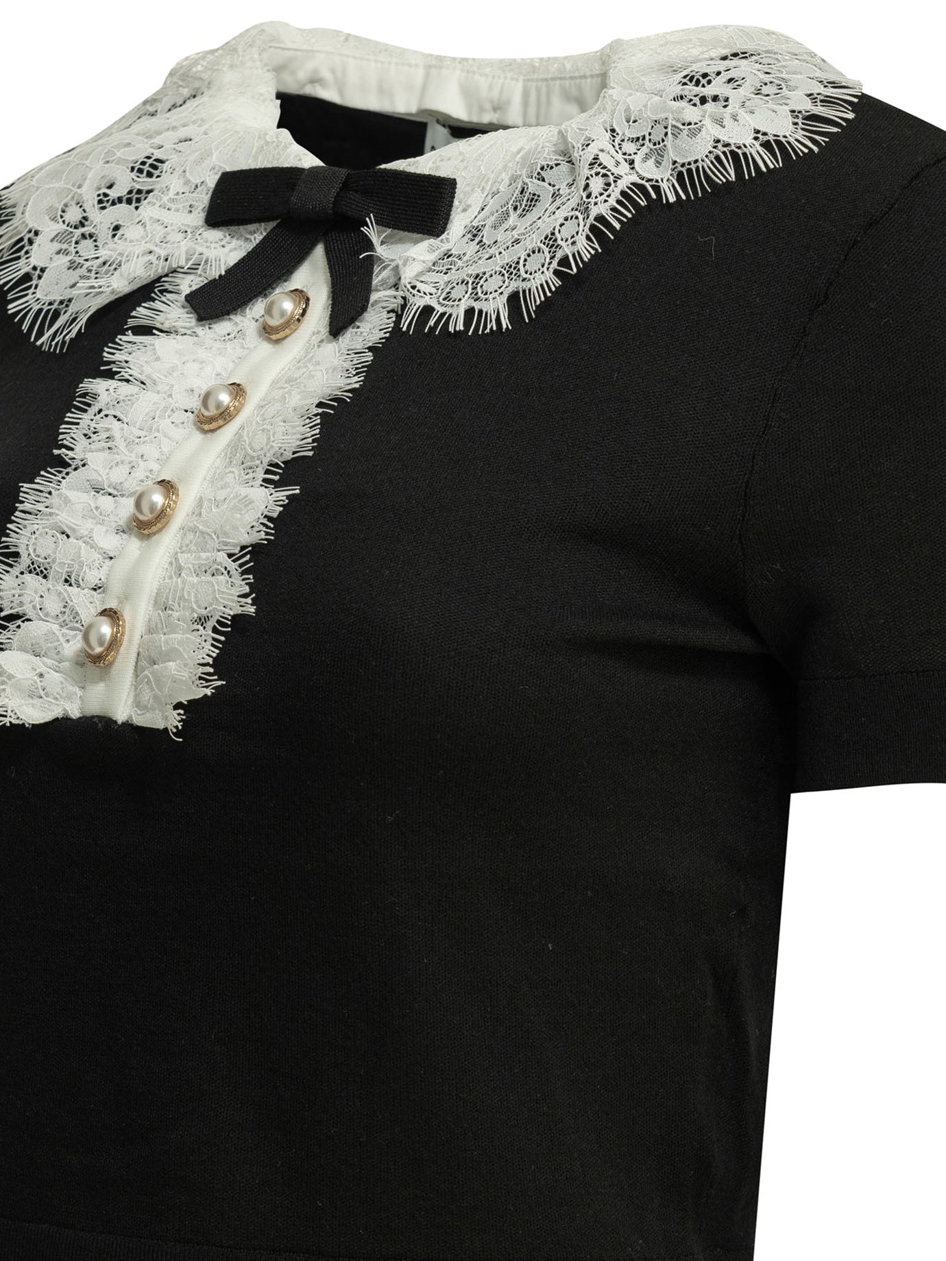 Self-Portrait Sweater with lace collar - Black