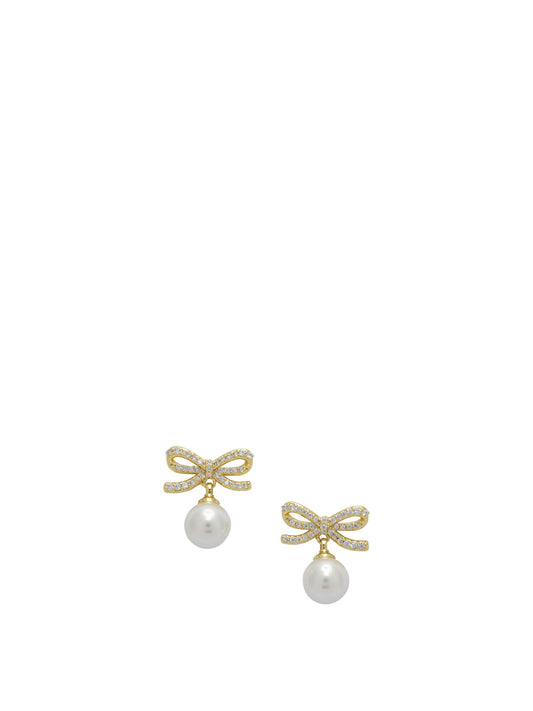Self-Portrait Earrings with pearl and crystals - Gold