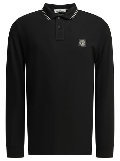 Stone Island Button-down polo shirt with logo - Black
