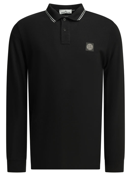 Stone Island Button-down polo shirt with logo - Black