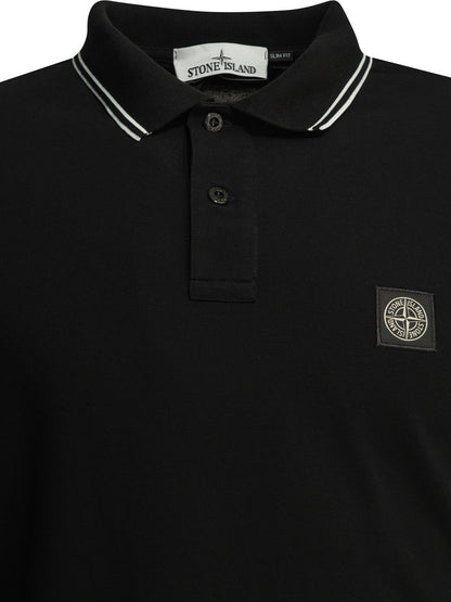 Stone Island Button-down polo shirt with logo - Black