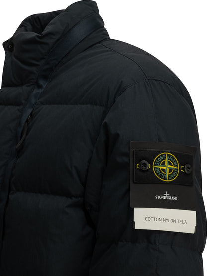 Stone Island Short down jacket with logo - Blue
