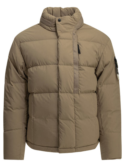 Stone Island Short down jacket with logo - Beige