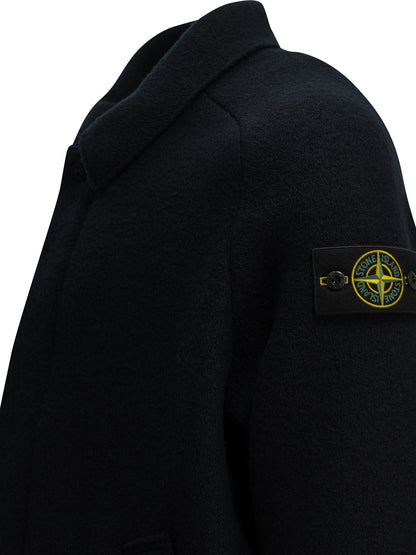 Stone Island Wool Cardigan with Logo - Blue