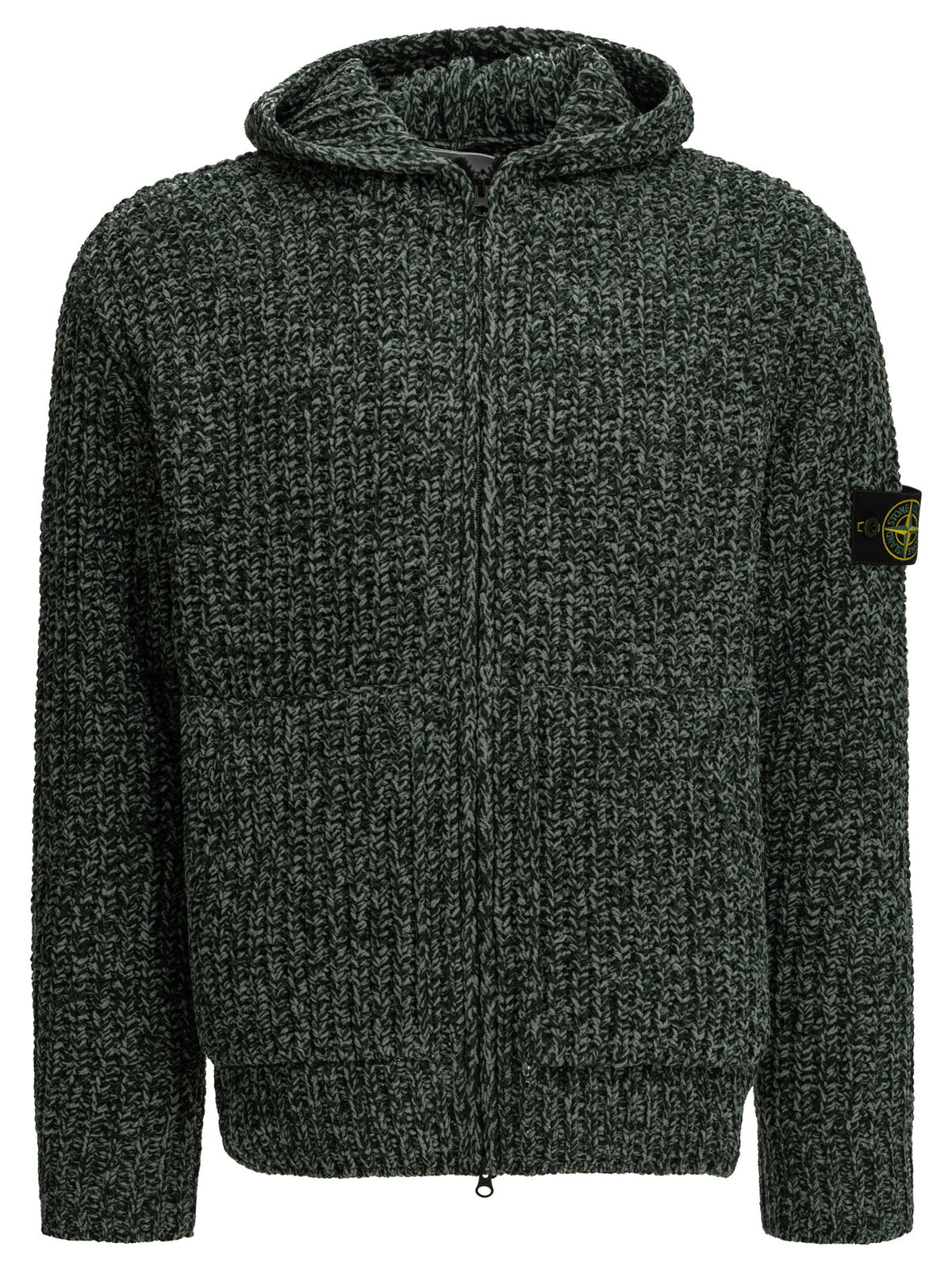 Stone Island Zip-Up Sweater Made of Mouliné Cotton - Green