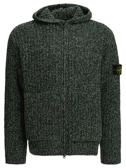 Stone Island Zip-Up Sweater Made of Mouliné Cotton - Green