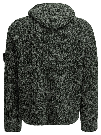 Stone Island Zip-Up Sweater Made of Mouliné Cotton - Green