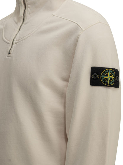 Stone Island Half-Zip Sweatshirt with Logo - Beige