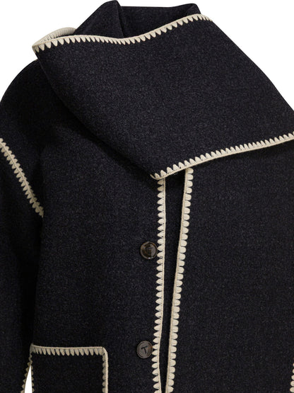 Toteme Short coat with attached scarf - Grey
