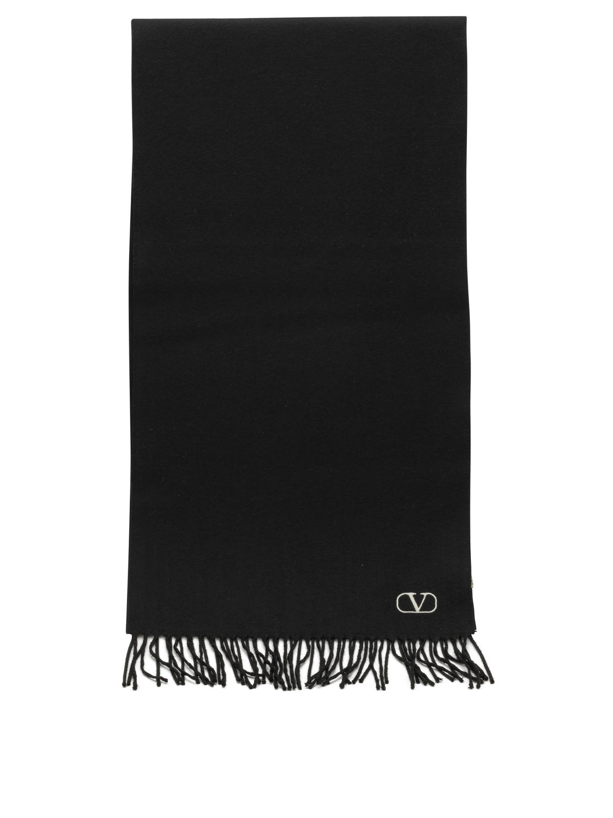 Valentino Garavani "VLogo" Fringed Scarf - Black