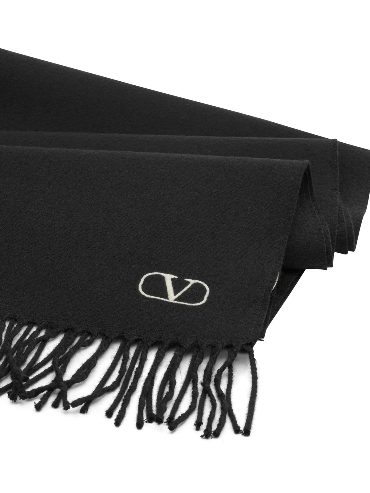 Valentino Garavani "VLogo" Fringed Scarf - Black