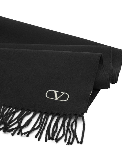 Valentino Garavani "VLogo" Fringed Scarf - Black