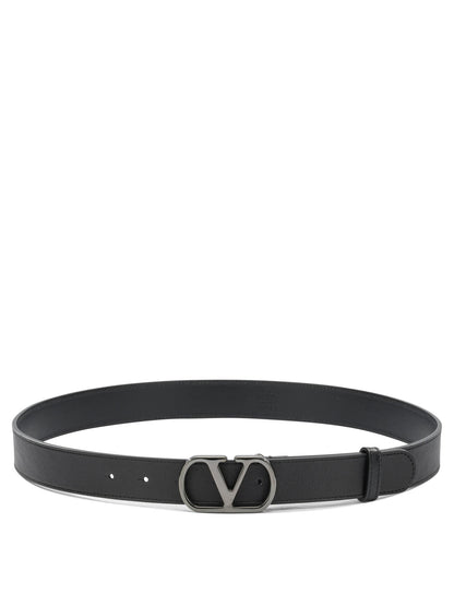 Valentino Garavani "VLogo Signature" Leather Belt - Black