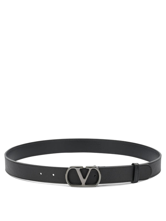 Valentino Garavani "VLogo Signature" Leather Belt - Black