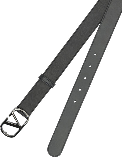 Valentino Garavani "VLogo Signature" Leather Belt - Black