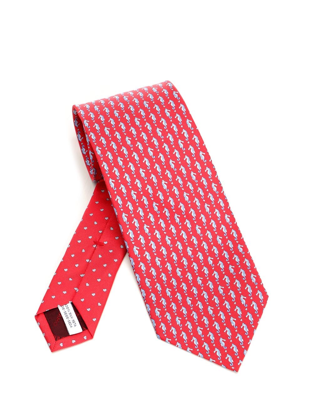 Ferragamo "Seahorse" Print Tie - Red