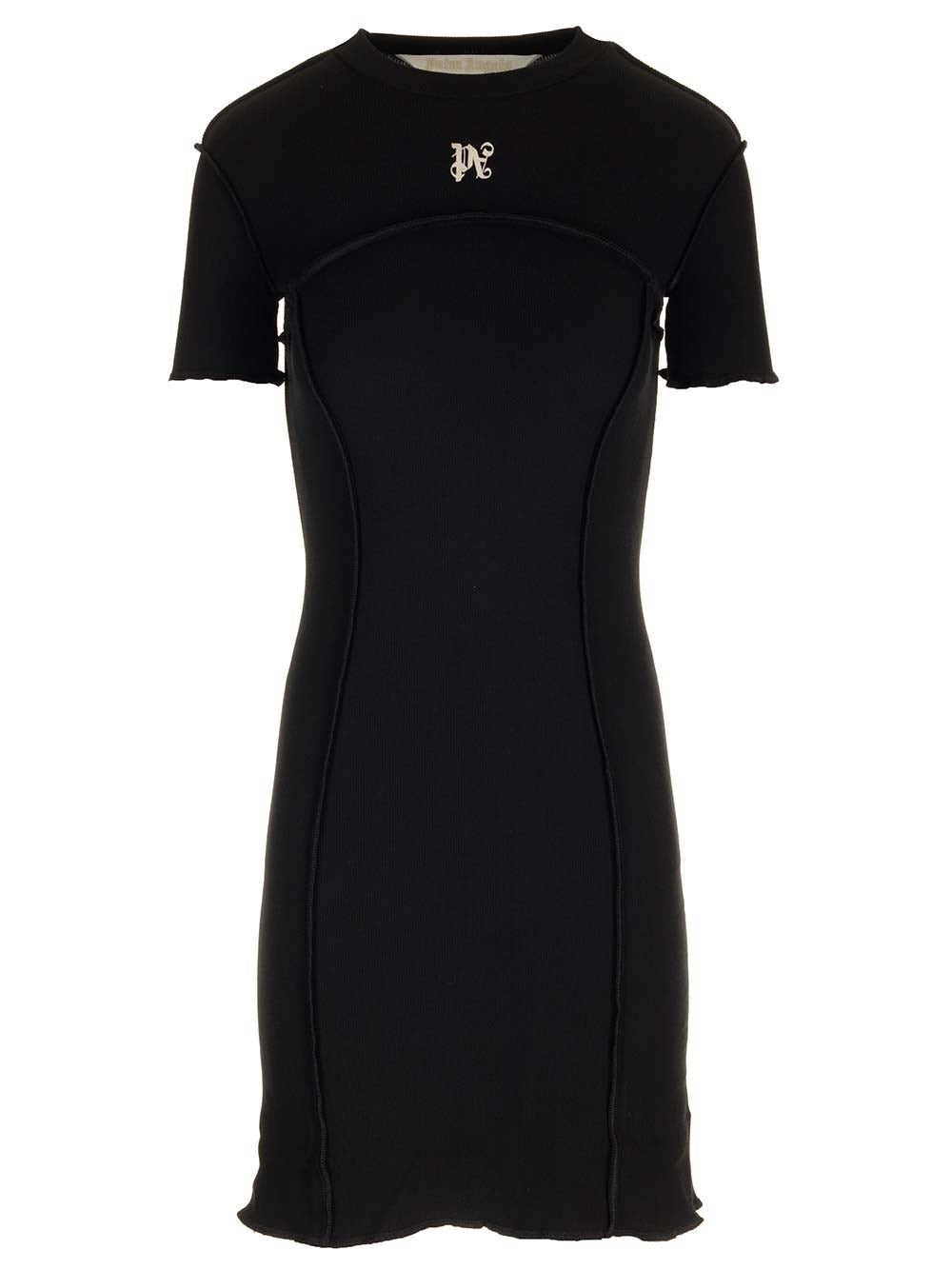 Palm Angels Black Mini Dress With Monogram
