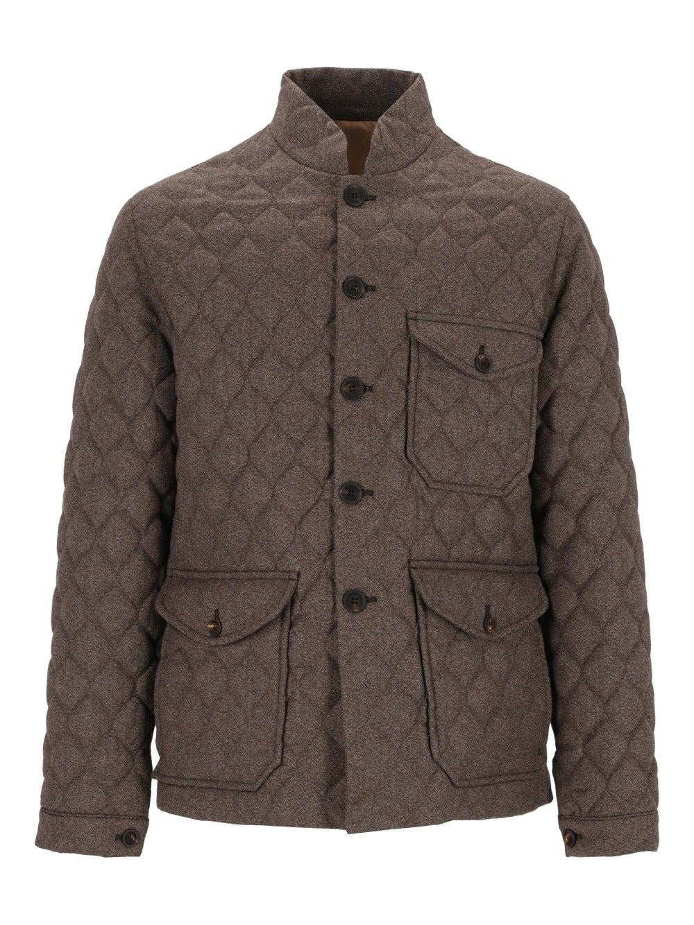 Emporio Armani Diamond Quilted Jacket In Virgin Wool With Buttons - Beige
