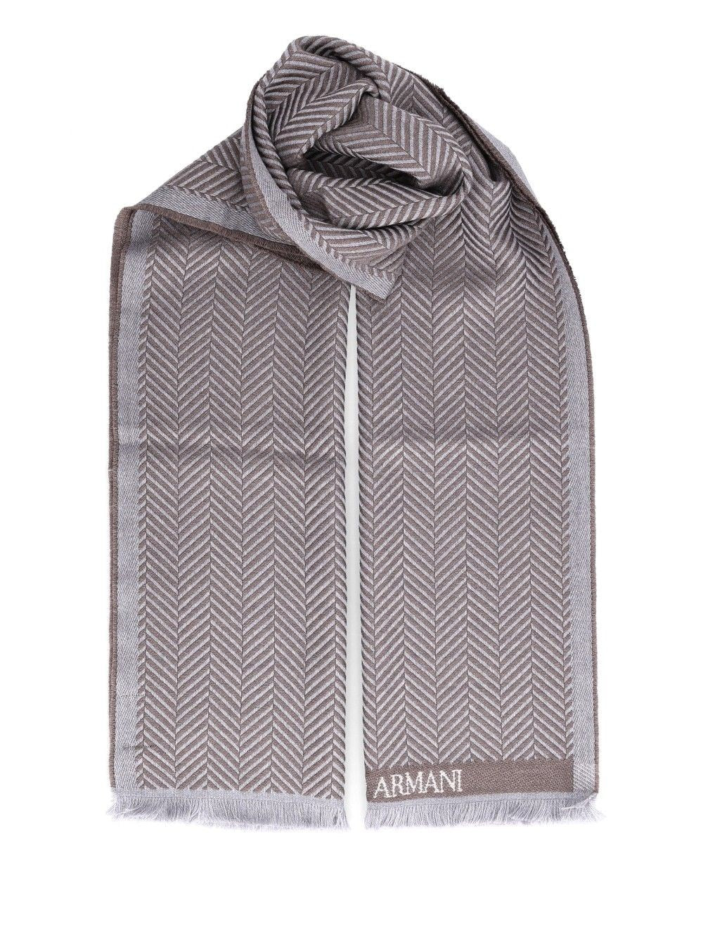 Giorgio Armani Herringbone Wool Scarf - Beige