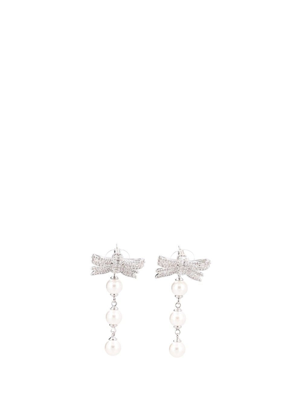 Self-Portrait Pearl Effect Bow Earrings - Silver