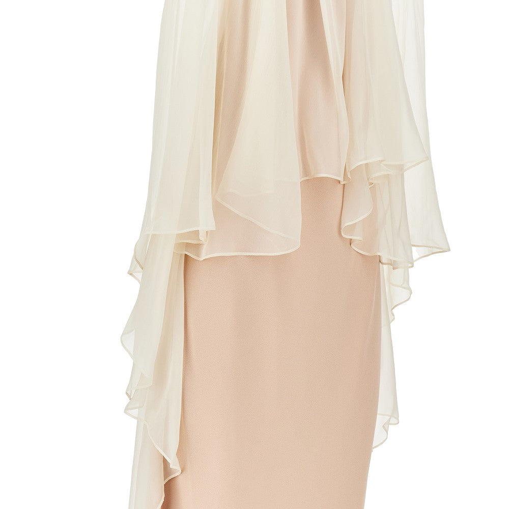 Alberta Ferretti Enver Satin long dress with chiffon cape