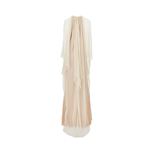 Alberta Ferretti Enver Satin long dress with chiffon cape