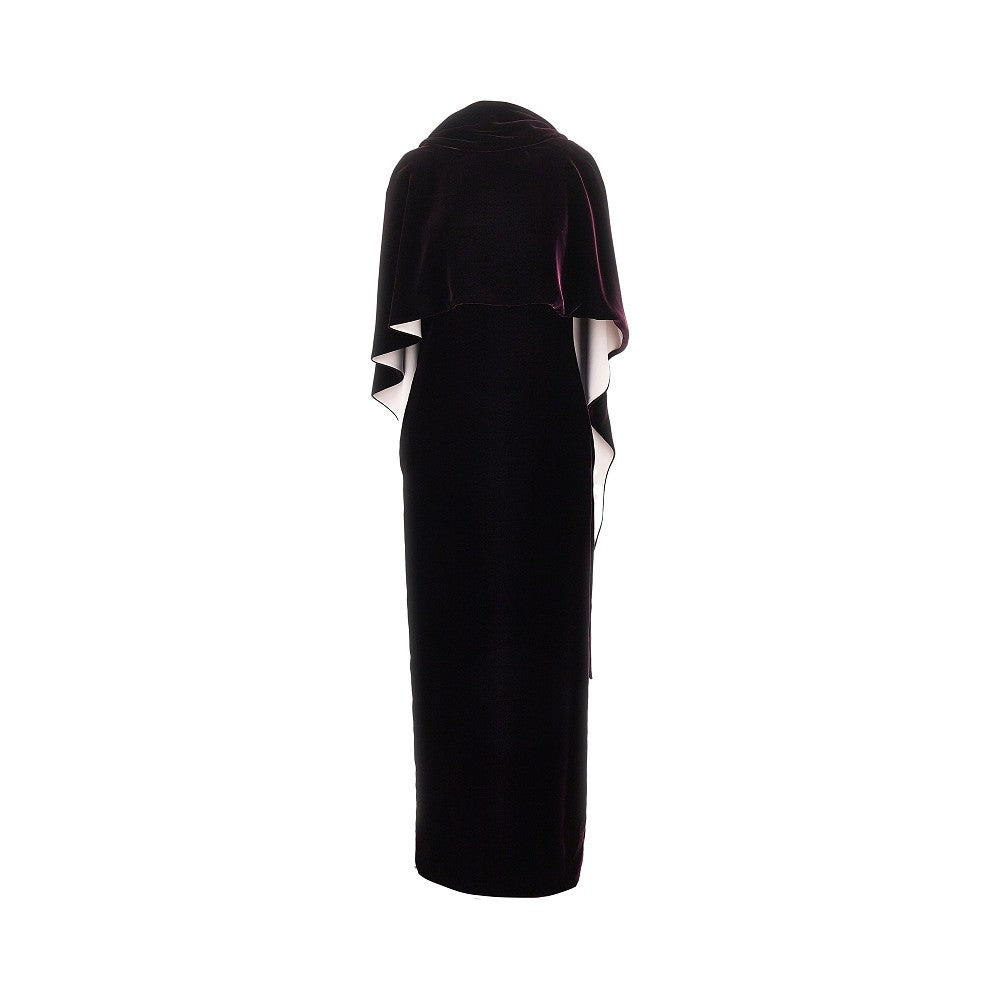Alberta Ferretti Long velvet dress with cape detail