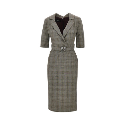PINKO Wool-blend midi dress with Check motif