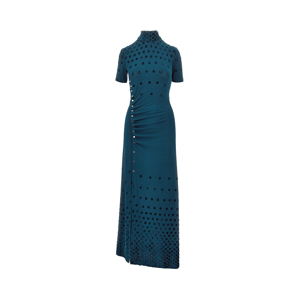 RABANNE Jersey long dress with flocked holes