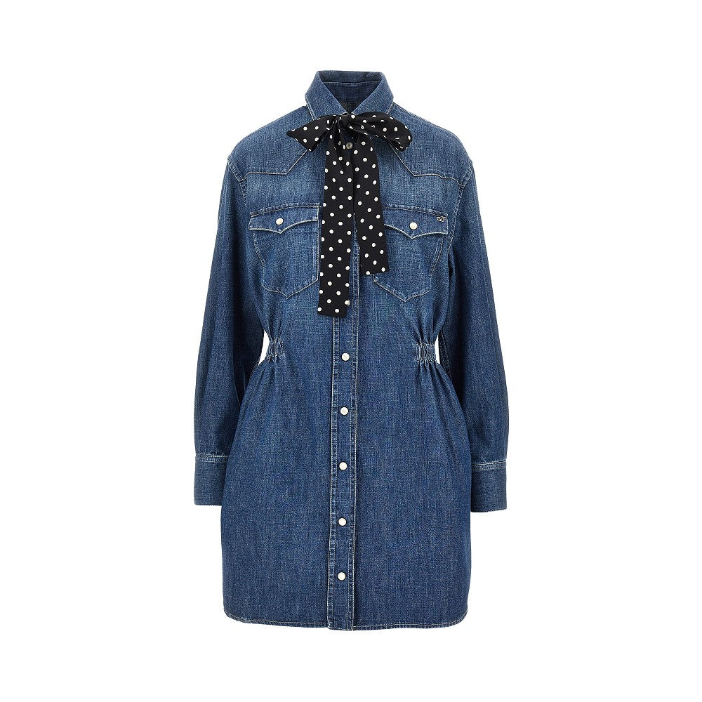 VALENTINO Denim mini dress with silk bow