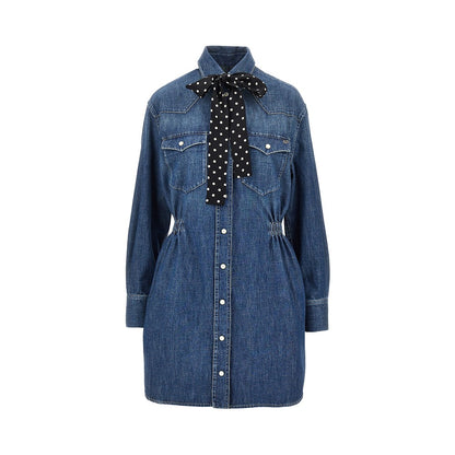 VALENTINO Denim mini dress with silk bow