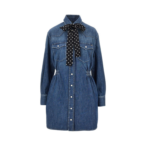 VALENTINO Denim mini dress with silk bow