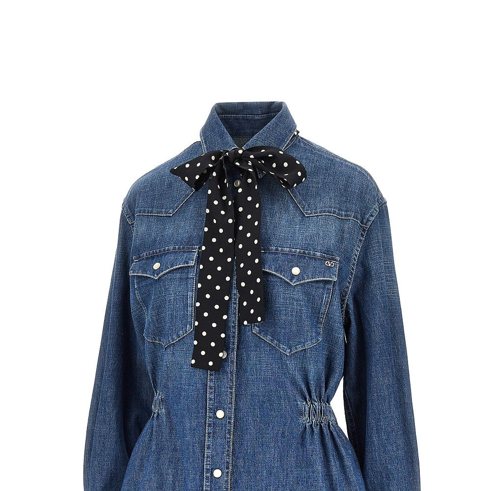 VALENTINO Denim mini dress with silk bow