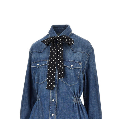 VALENTINO Denim mini dress with silk bow