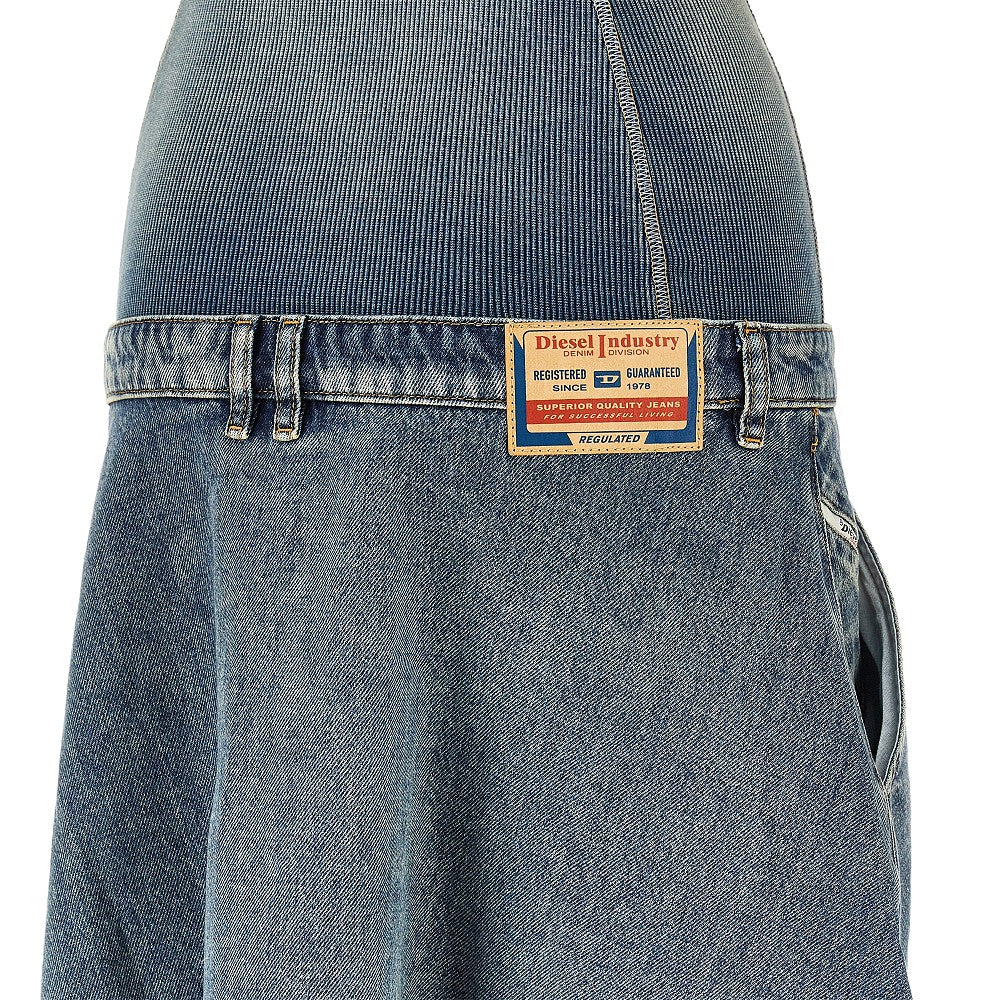 DIESEL Denim and ribbed knit low-rise midi dress