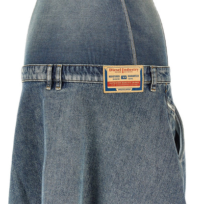 DIESEL Denim and ribbed knit low-rise midi dress