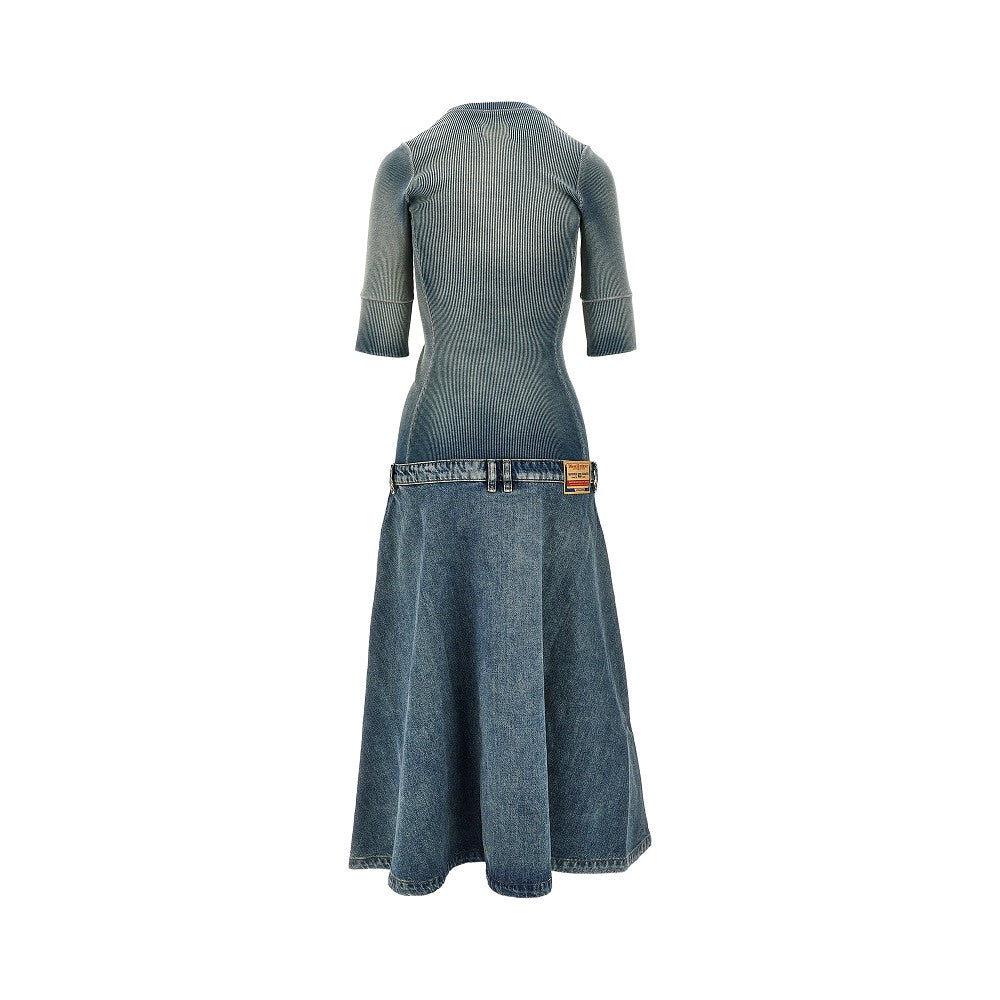 DIESEL Denim and ribbed knit low-rise midi dress