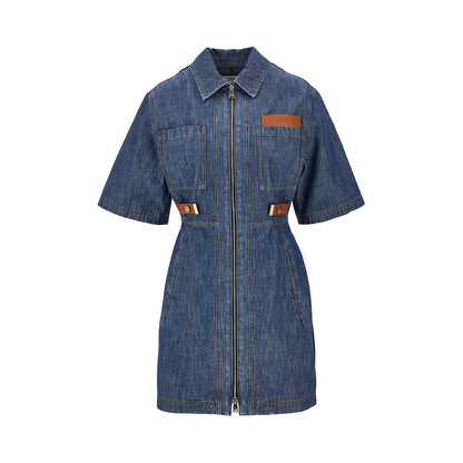 FENDI Chambray mini dress with leather details
