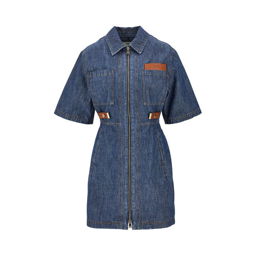 FENDI Chambray mini dress with leather details