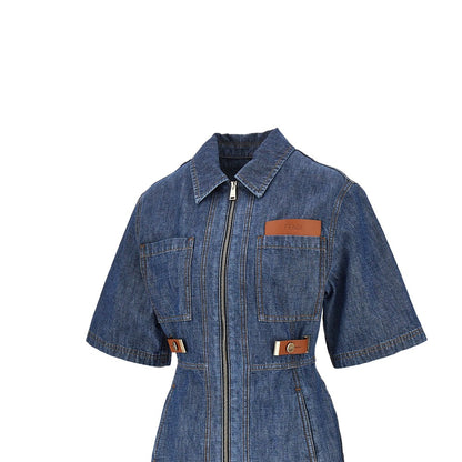 FENDI Chambray mini dress with leather details