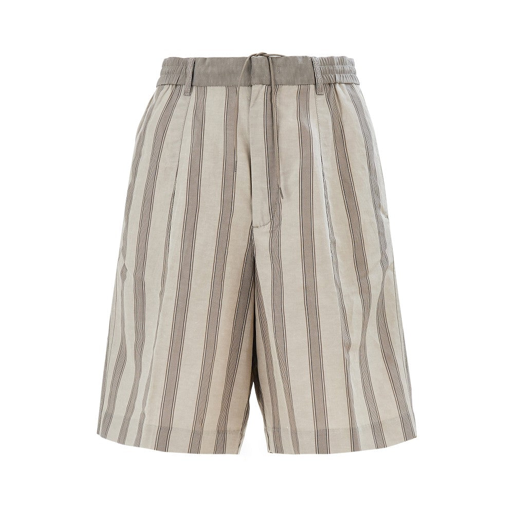 EMPORIO ARMANI Striped motif linen-blend shorts