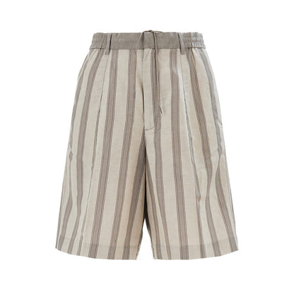 EMPORIO ARMANI Striped motif linen-blend shorts