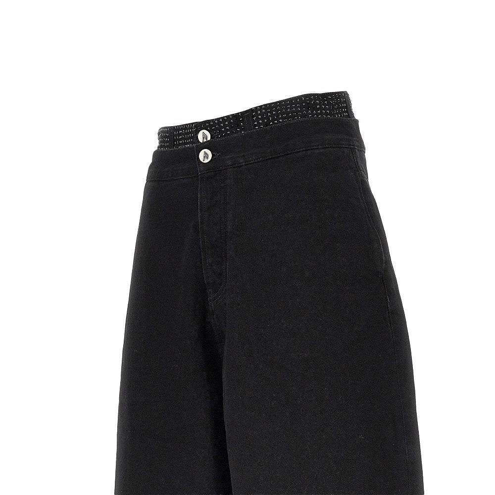 THE ATTICO Cropped denim pants with rhinestones