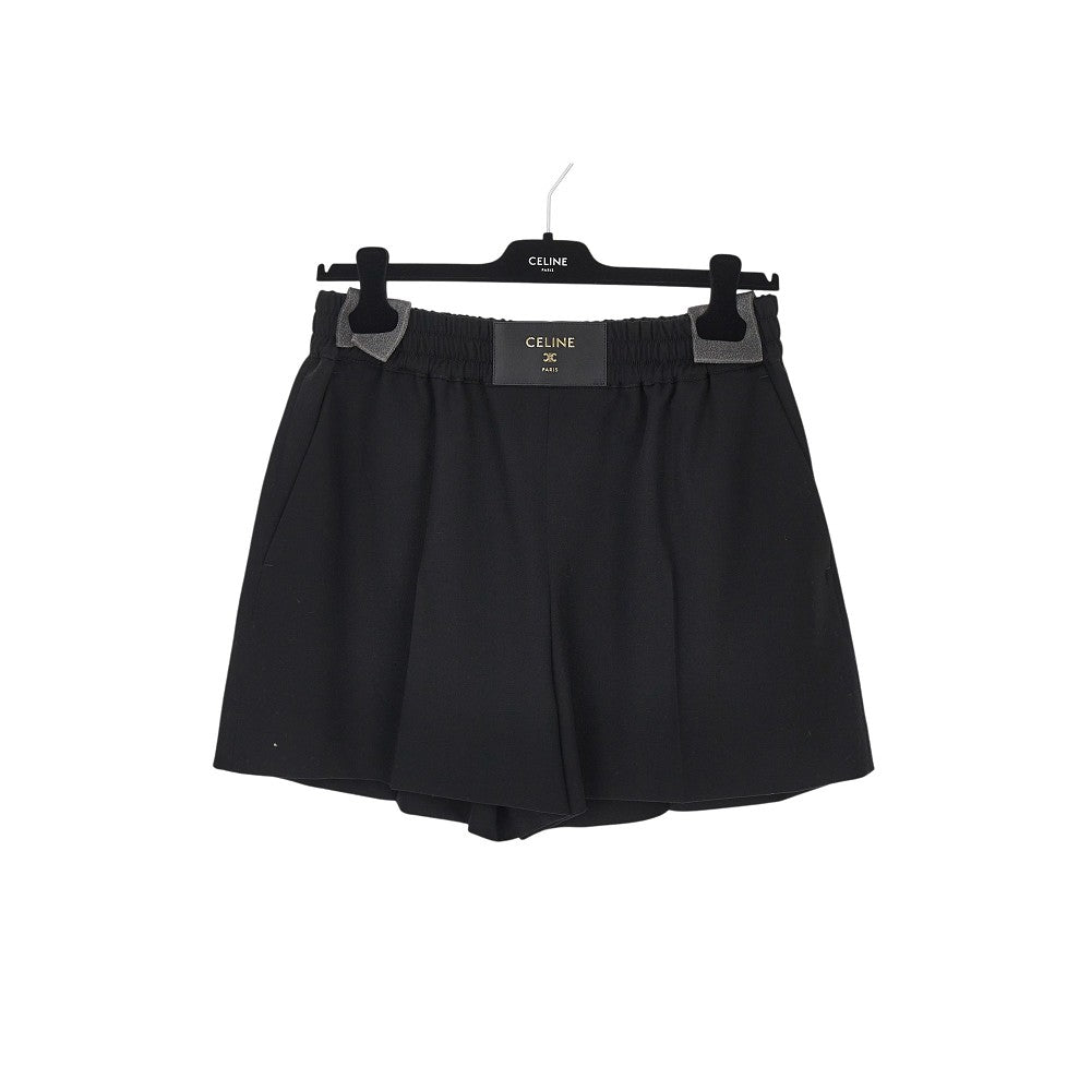 CELINE Wool twill shorts with leather patch