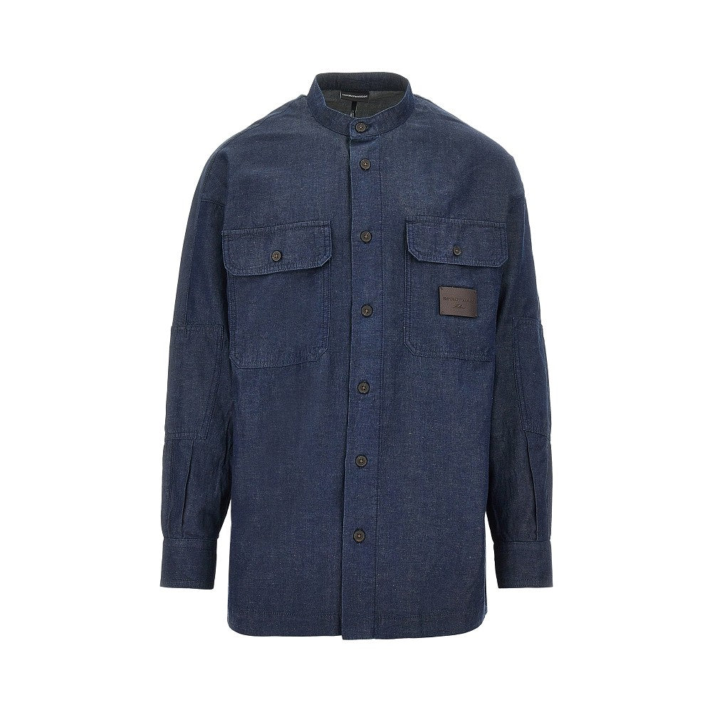EMPORIO ARMANI Chambray shirt with leather logo label