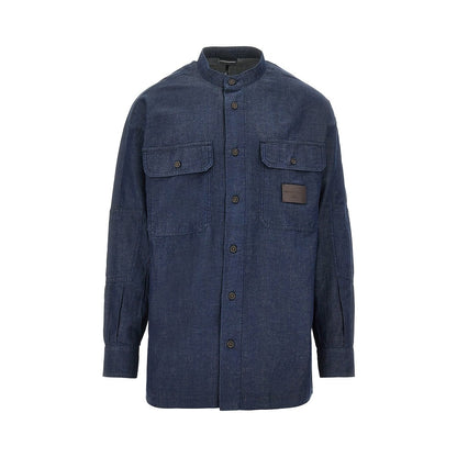 EMPORIO ARMANI Chambray shirt with leather logo label