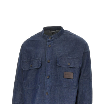 EMPORIO ARMANI Chambray shirt with leather logo label